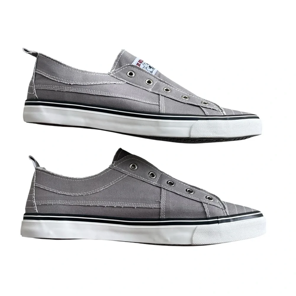 True Religion Men’s Size 13 Gray & White Brodhi Laceless Canvas Slip On Sneakers